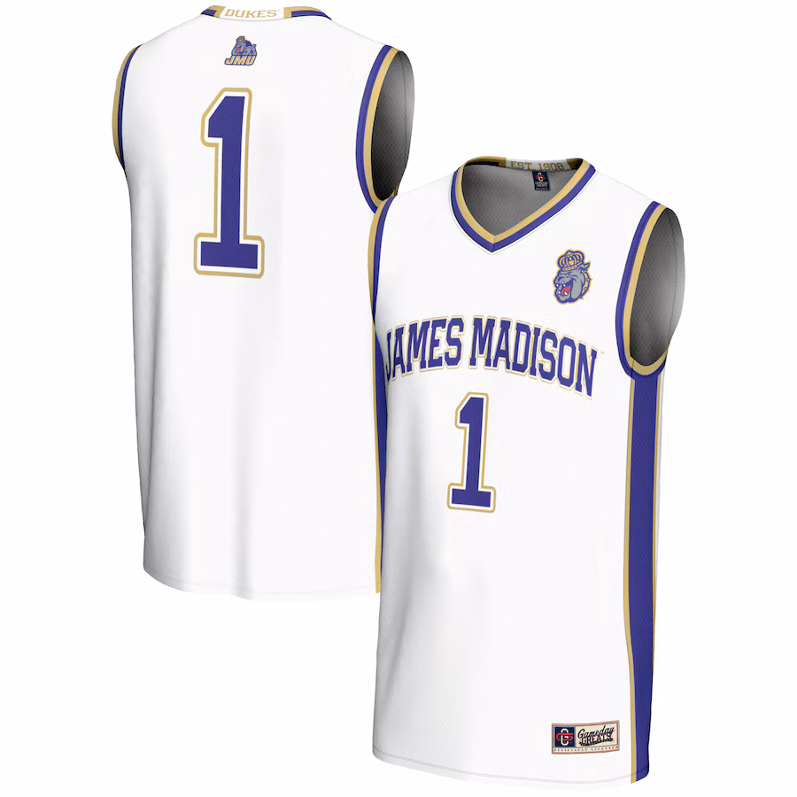 Youth GameDay Greats White #1 James Madison Dukes Lightweight Basketball Jersey