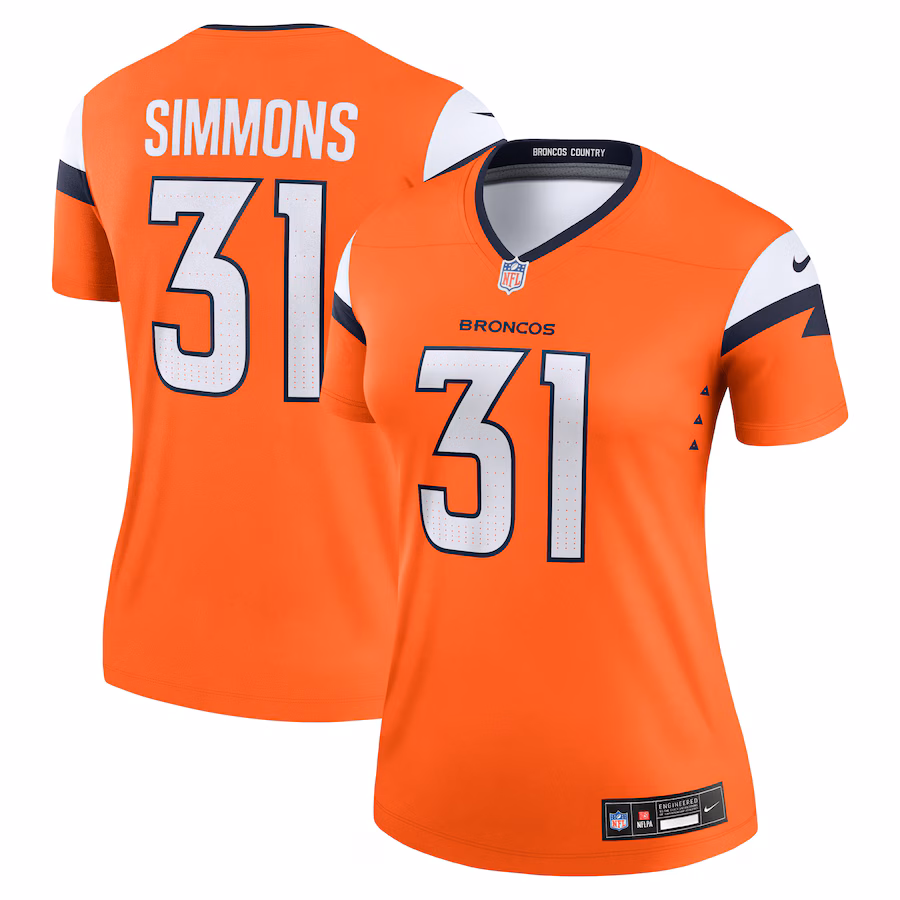 Women's Denver Broncos Justin Simmons Nike Orange Team Legend Player Performance Top