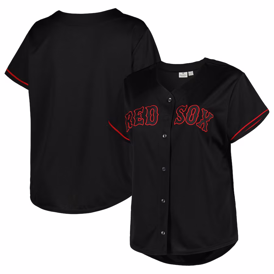 Women's Boston Red Sox Black Plus Size Pop Fashion Button-Up Jersey