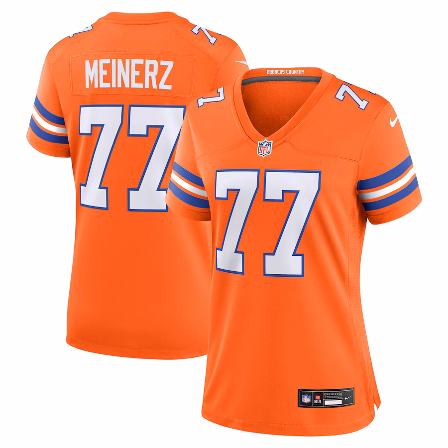 Women's Denver Broncos Quinn Meinerz Nike Orange Mile High Collection 1977 Throwback Player Game Jersey