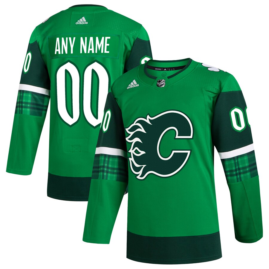 Men's Calgary Flames  adidas Kelly Green St. Patrick's Day Authentic Custom Jersey