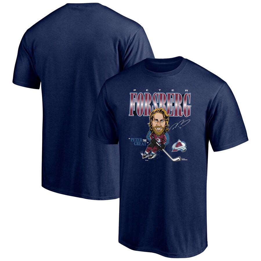 Men's Colorado Avalanche Peter Forsberg Navy Player Caricature T-Shirt