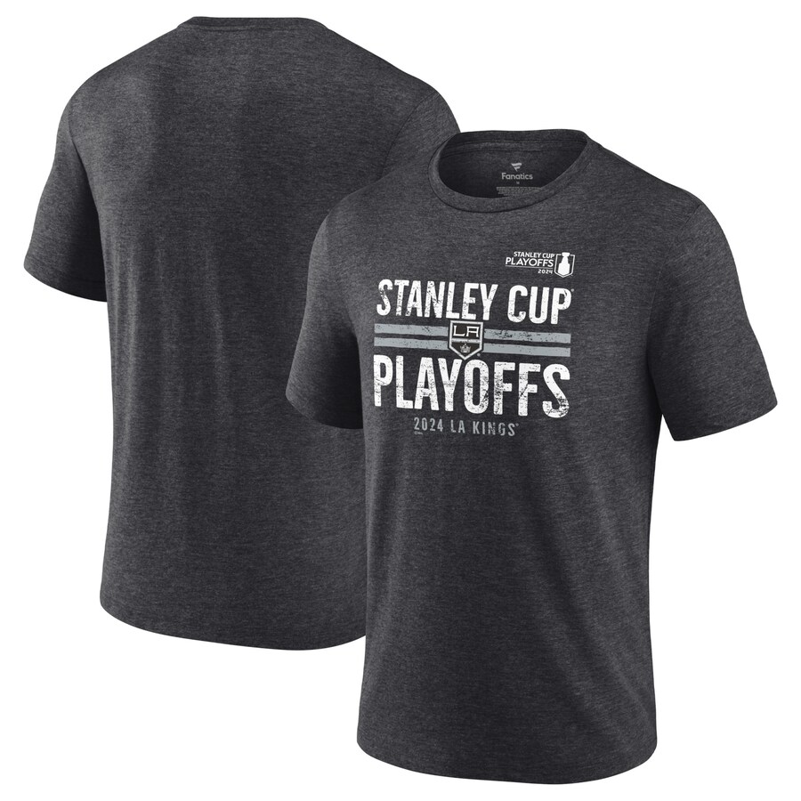 Men's Los Angeles Kings Fanatics Heather Charcoal 2024 Stanley Cup Playoffs Crossbar Tri-Blend T-Shirt