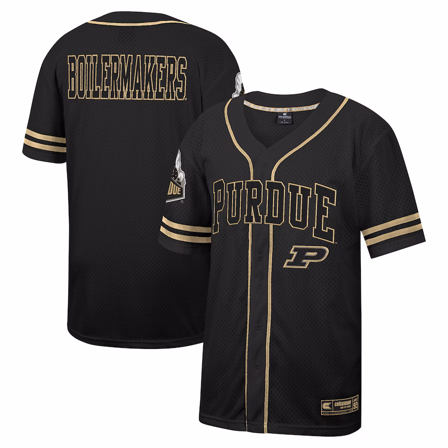 Purdue Boilermakers Colosseum Free Spirited Mesh Button-Up Baseball Jersey - Black