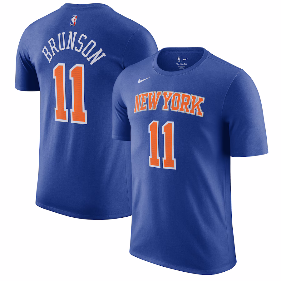 Men's New York Knicks Jalen Brunson Nike Blue Icon Edition Name & Number T-Shirt