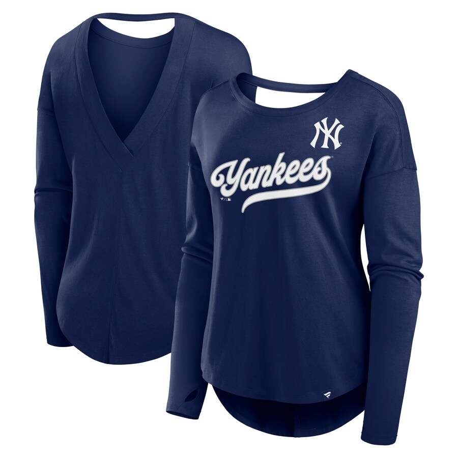 Women's New York Yankees Fanatics Navy Core Boat Neck Long Sleeve T-Shirt