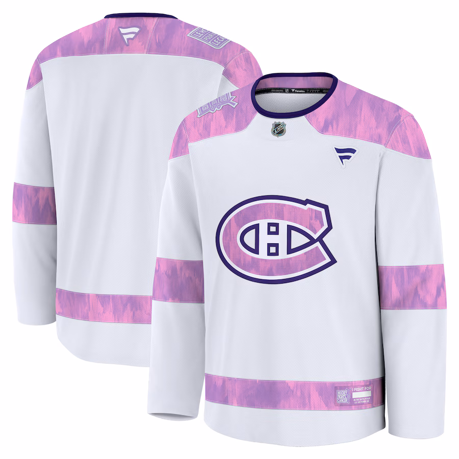 Men's Montreal Canadiens Fanatics White 2024 Hockey Fights Cancer Practice Jersey