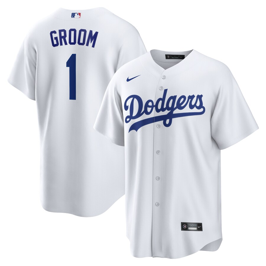 Men's Los Angeles Dodgers Nike White #1 Groom Home Replica Jersey