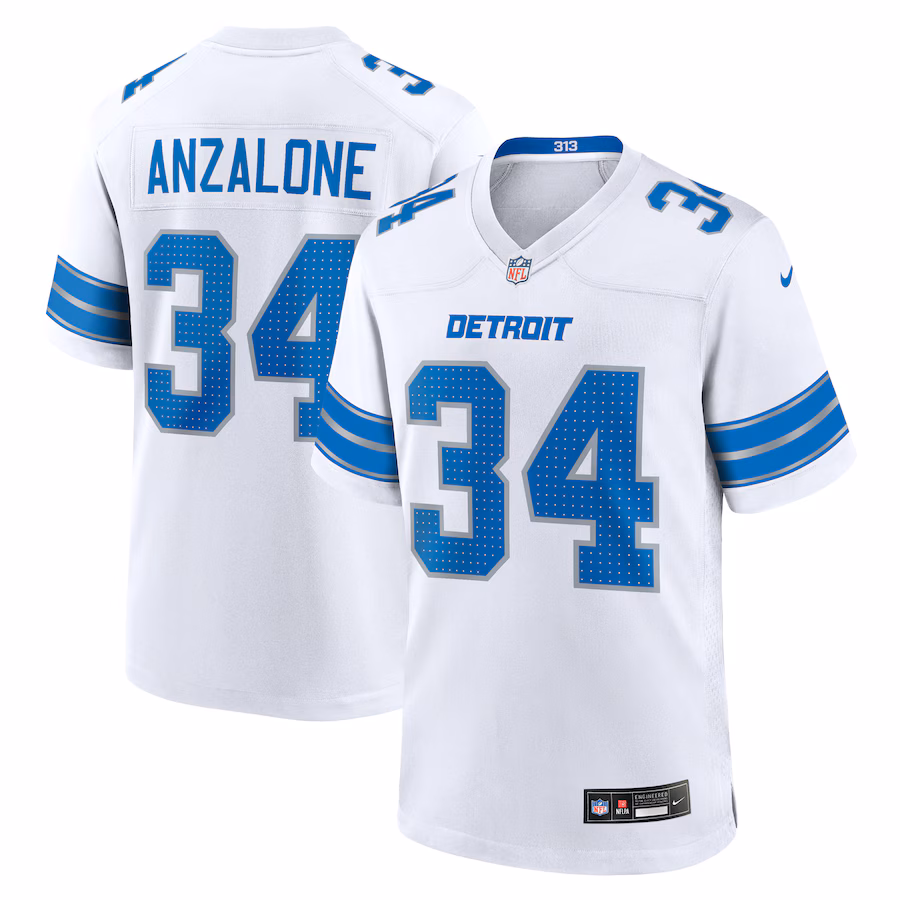 Men's Detroit Lions Alex Anzalone Nike White White Game Jersey