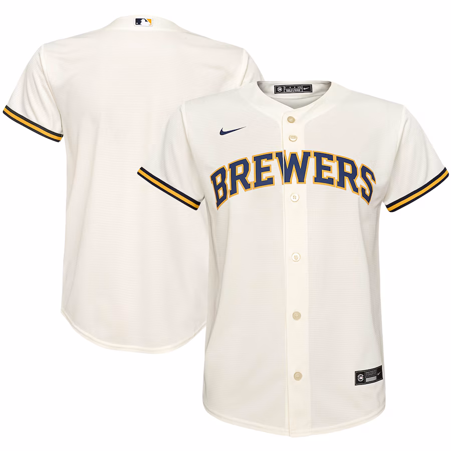 Youth Milwaukee Brewers Nike Cream Home Replica Team Jersey
