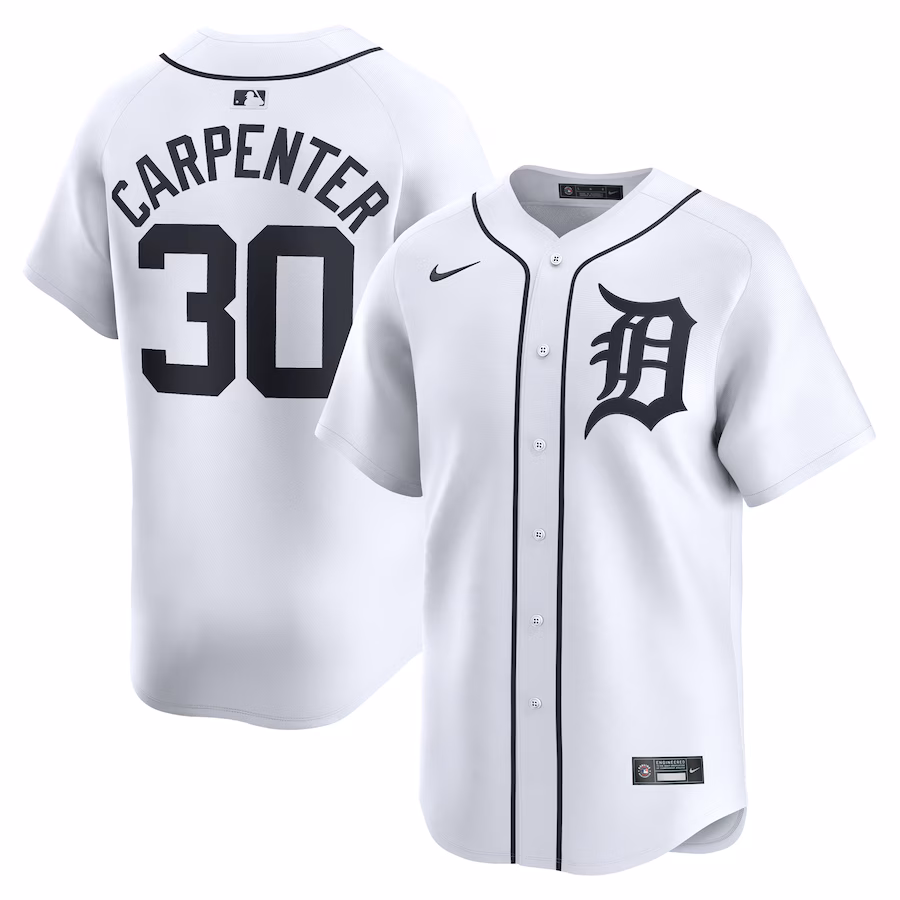 Men's Detroit Tigers Kerry Carpenter Nike White Home Limited Player Jersey