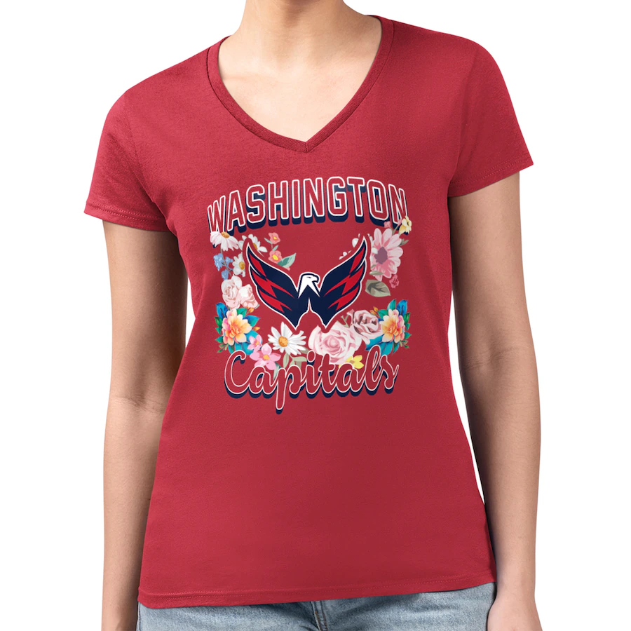 Women's Washington Capitals G-III 4Her by Carl Banks Red Flower Logo Fitted V-Neck T-Shirt