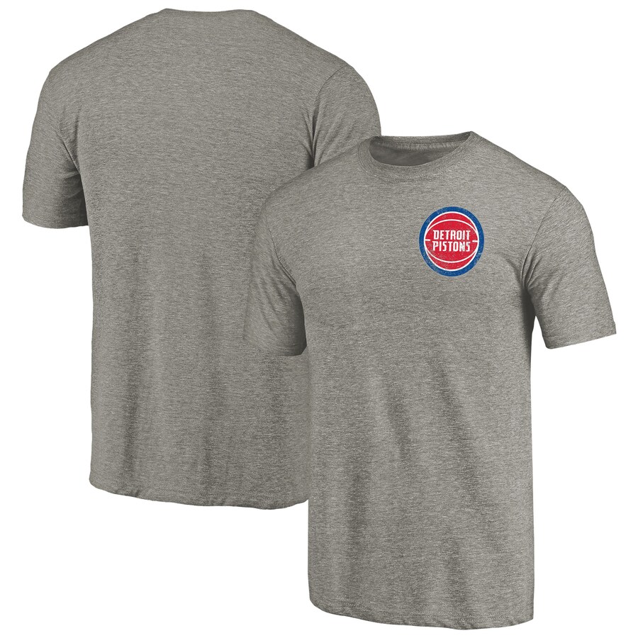 Men's Detroit Pistons Gray Primary Logo Left Chest Distressed Tri-Blend T-Shirt