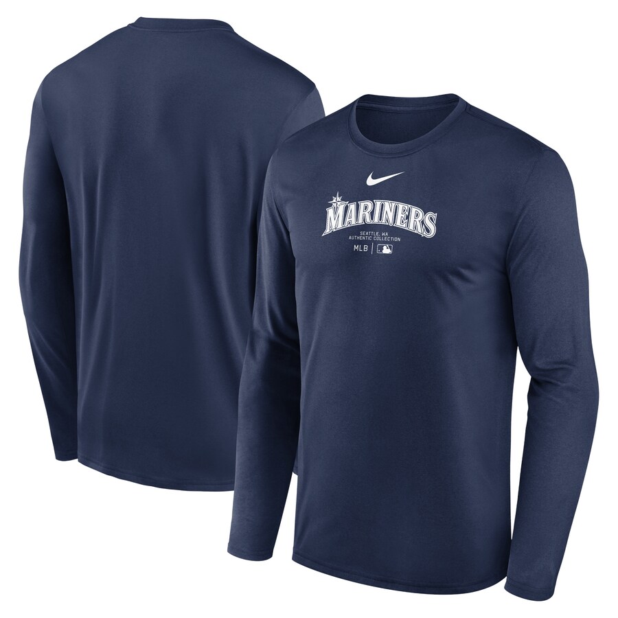 Men's Seattle Mariners Nike Navy Authentic Collection Practice Performance Long Sleeve T-Shirt
