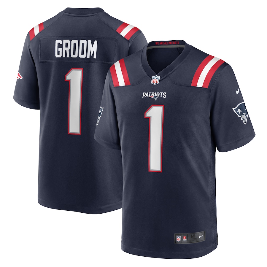 Men's New England Patriots Number 1 Groom Nike Navy Game Jersey