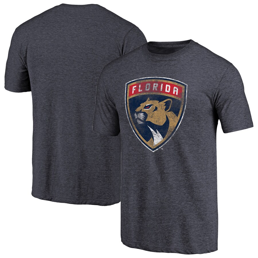 Men's Florida Panthers Navy Distressed Team Primary Logo Tri-Blend T-Shirt