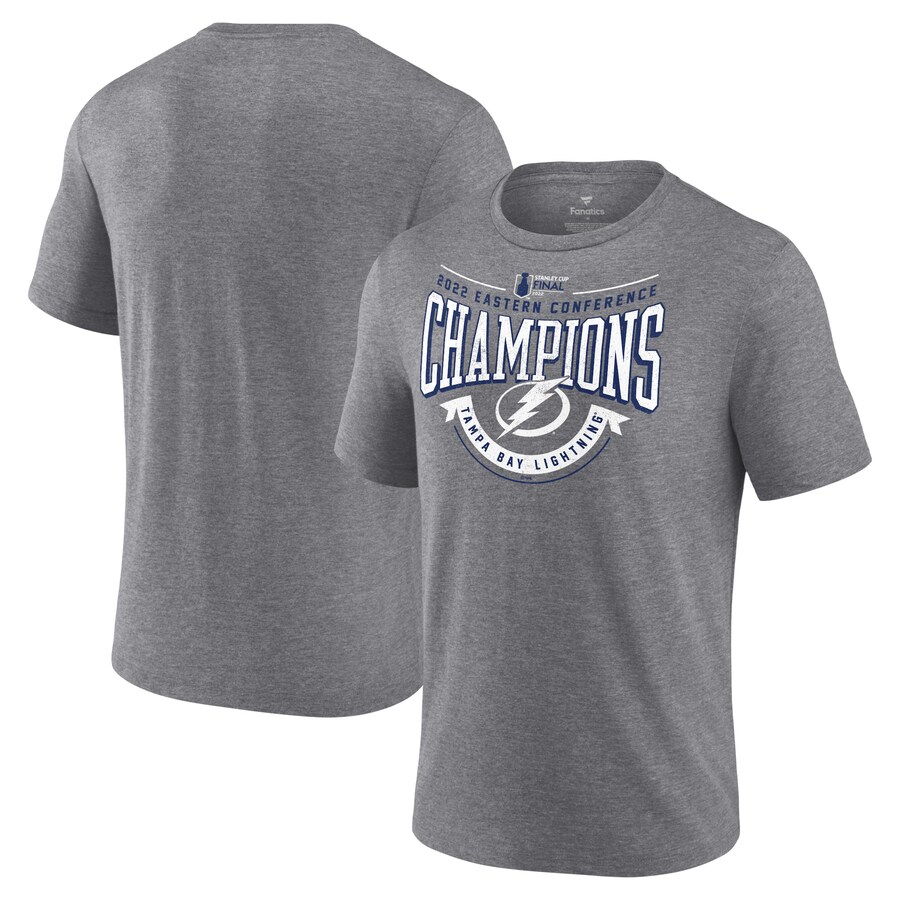 Men's Tampa Bay Lightning Fanatics Heathered Gray 2022 Eastern Conference Champions Go Ahead Goal Tri-Blend T-Shirt