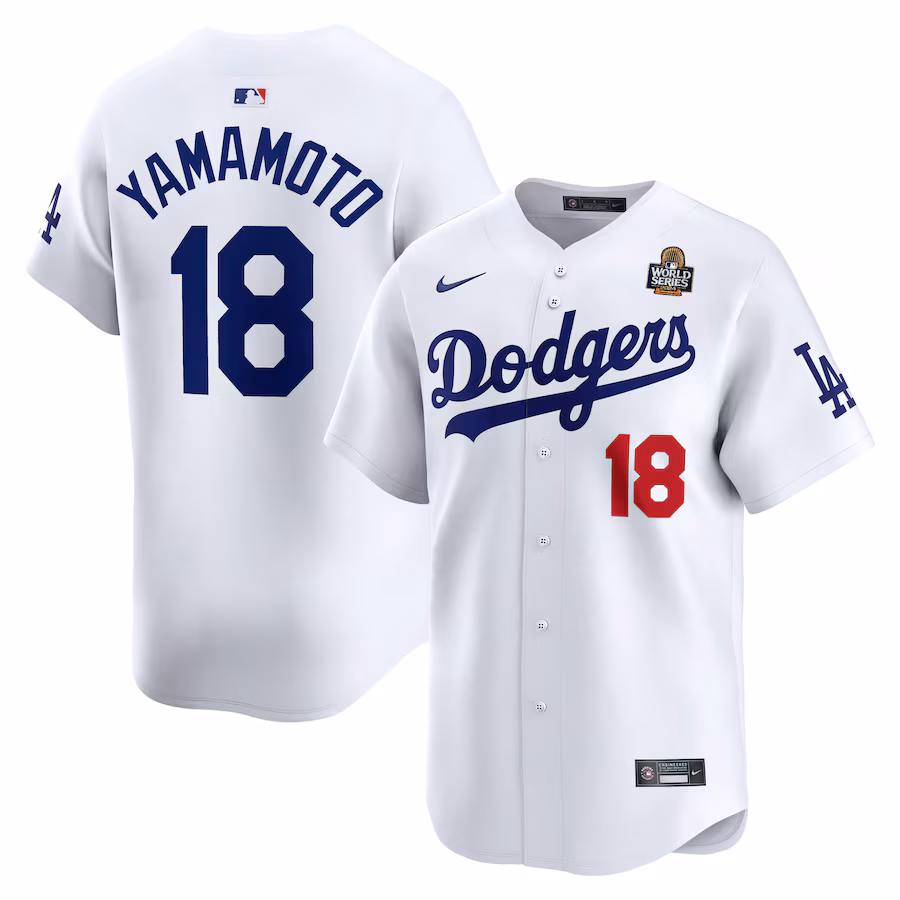 Men's Los Angeles Dodgers Yoshinobu Yamamoto Nike White 2024 World Series Home Limited Player Jersey