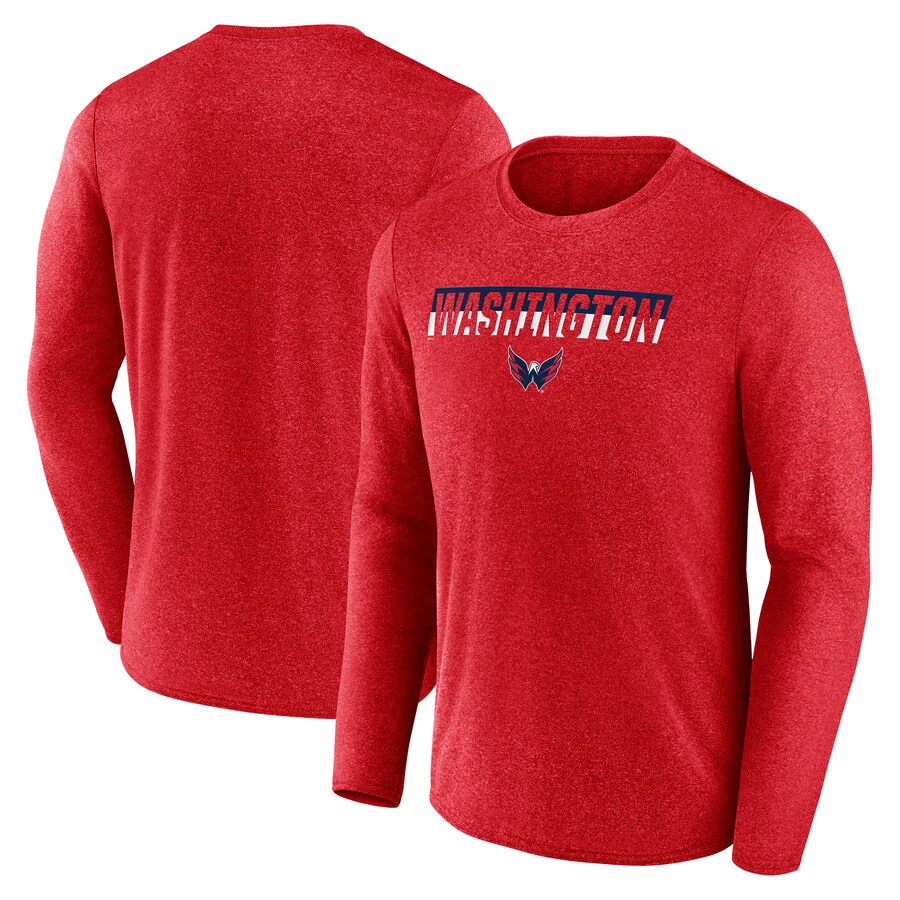 Men's Washington Capitals Fanatics Heather Red Transition Long Sleeve T-Shirt