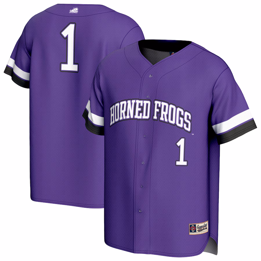 Youth GameDay Greats #1 Purple TCU Horned Frogs Lightweight Collegiate Baseball Fashion Jersey