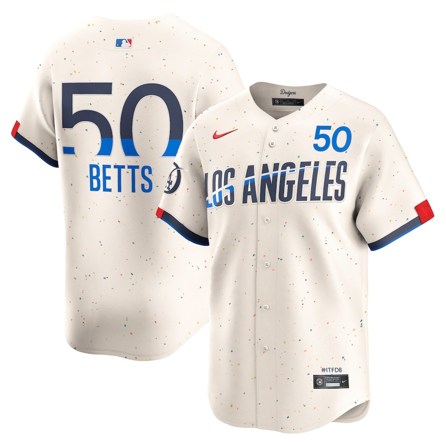 Men's Los Angeles Dodgers Mookie Betts Nike Cream 2024 World Series Champions City Connect Limited Player Jersey
