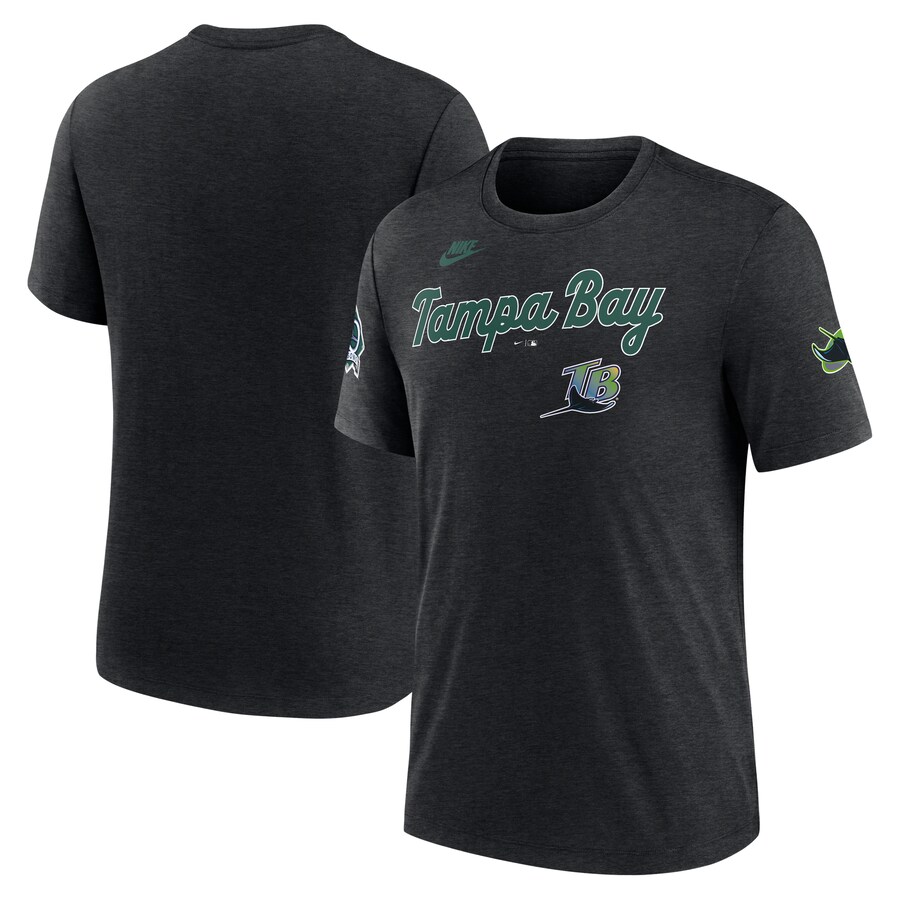 Men's Tampa Bay Rays Nike Heather Black Cooperstown Collection Eras Tri-Blend T-Shirt