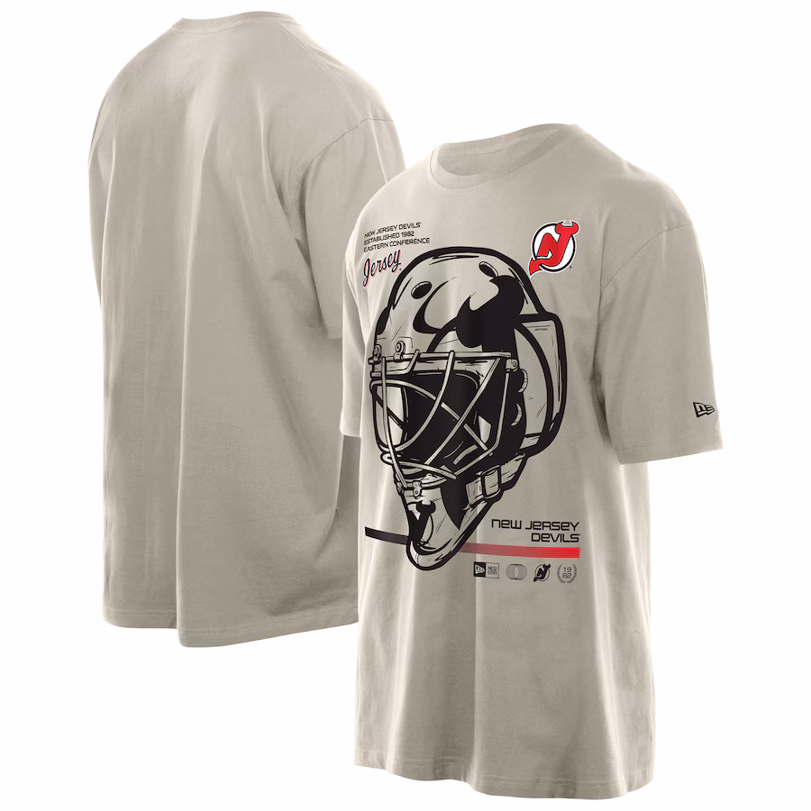 Men's New Jersey Devils New Era Tan Goalie Mask T-Shirt