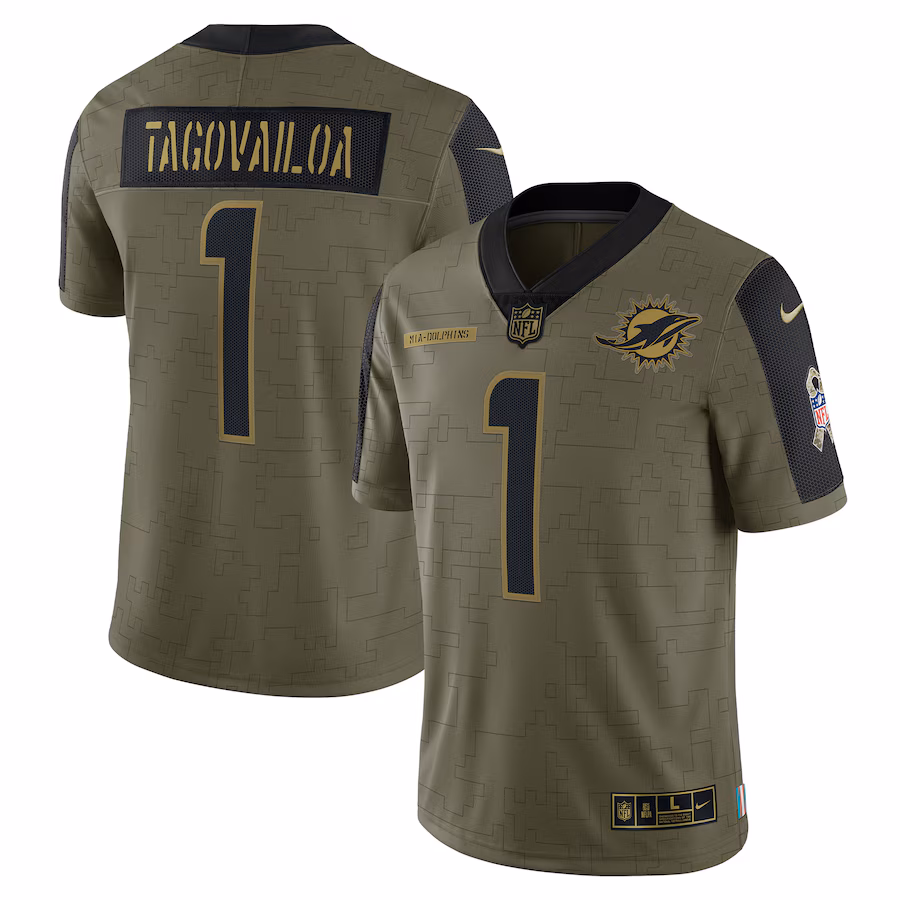 Men's Miami Dolphins Tua Tagovailoa Nike Olive Salute To Service Limited Player Jersey