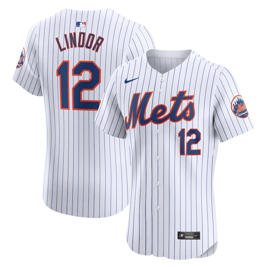 Men's New York Mets Francisco Lindor Nike White Home Elite Sponsor Patch Player Jersey