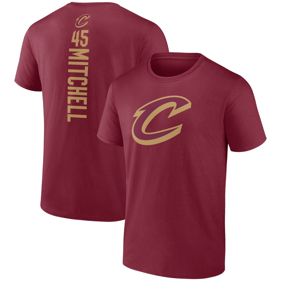 Men's Cleveland Cavaliers Donovan Mitchell Wine Playmaker Team Name & Number T-Shirt