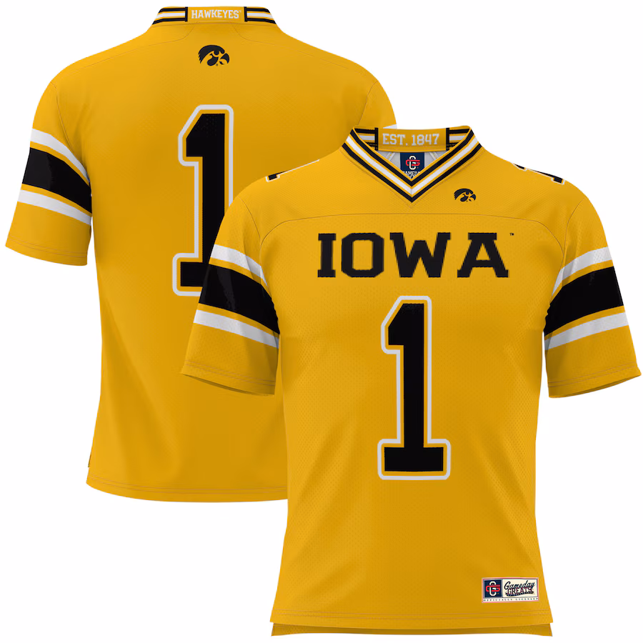 Men's GameDay Greats #1 Gold Iowa Hawkeyes Football Jersey