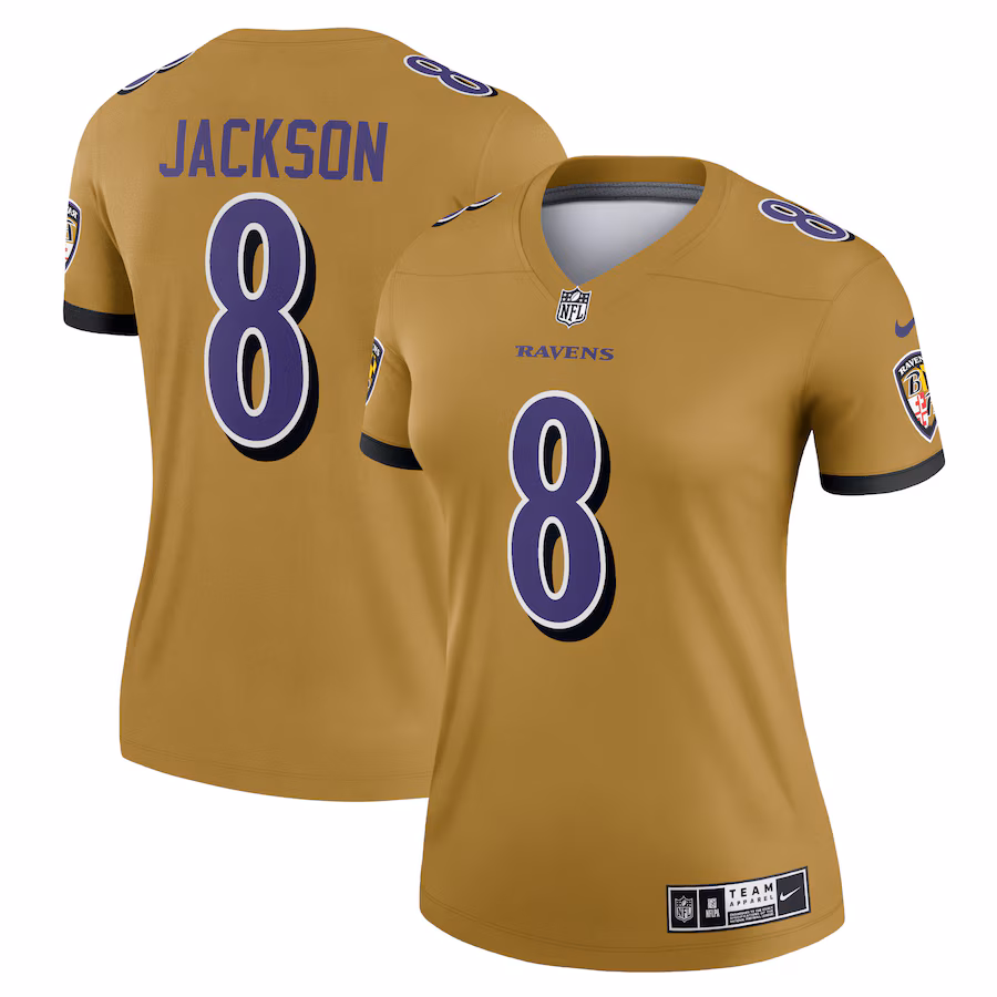 Women's Baltimore Ravens Lamar Jackson Nike Gold Inverted Legend Player Performance Top