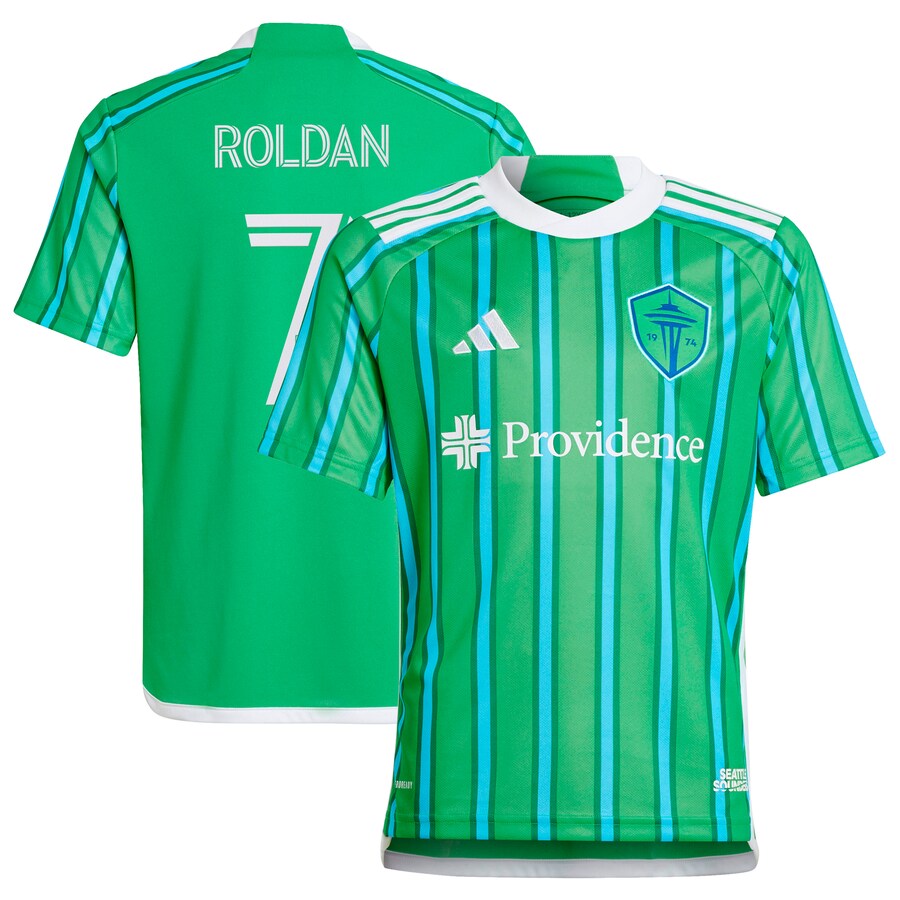 Youth Seattle Sounders FC Cristian Roldan adidas Green 2024 The Anniversary Kit Replica Player Jersey