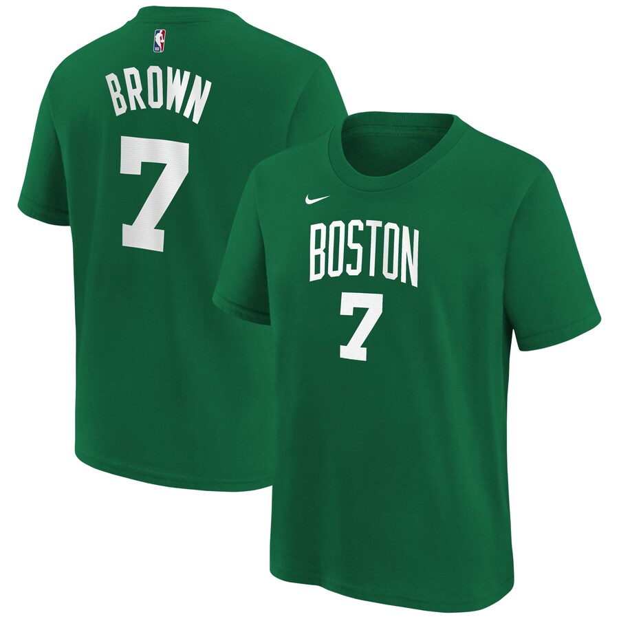 Youth Boston Celtics Jaylen Brown Kelly Green Icon Name & Number T-Shirt