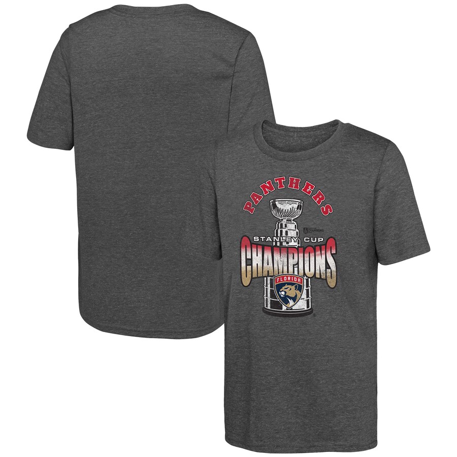 Youth Florida Panthers Fanatics Heather Gray 2024 Stanley Cup Champions Tri-Blend T-Shirt