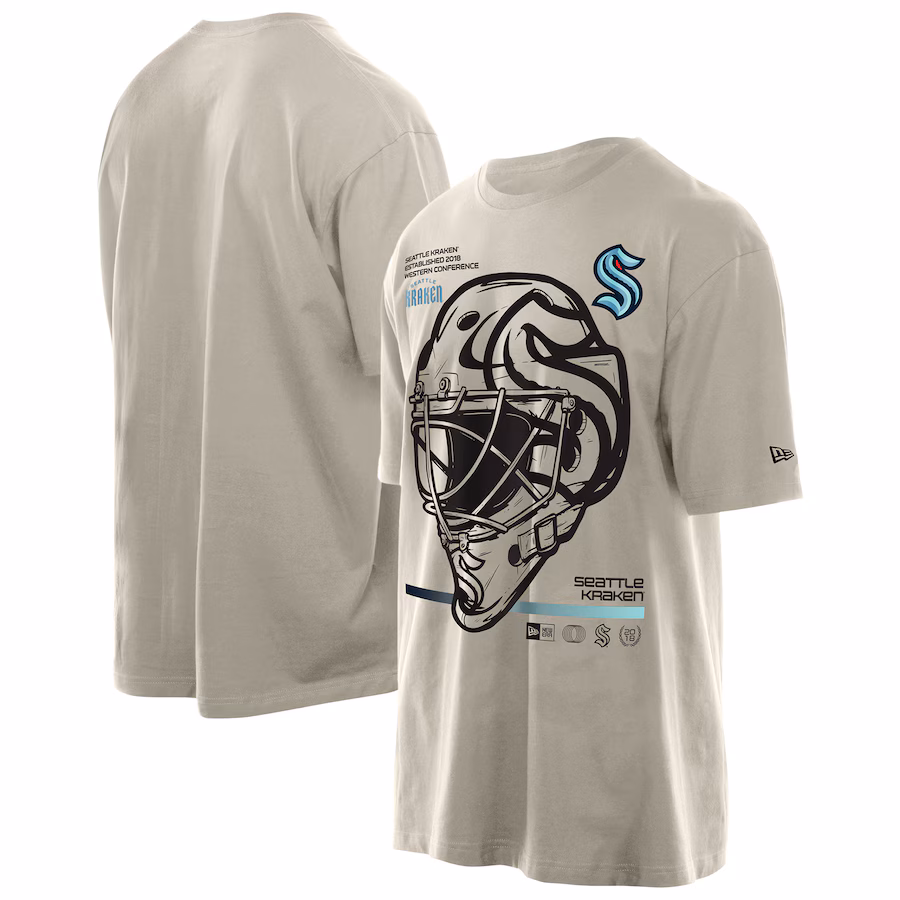 Men's Seattle Kraken New Era Tan Goalie Mask T-Shirt