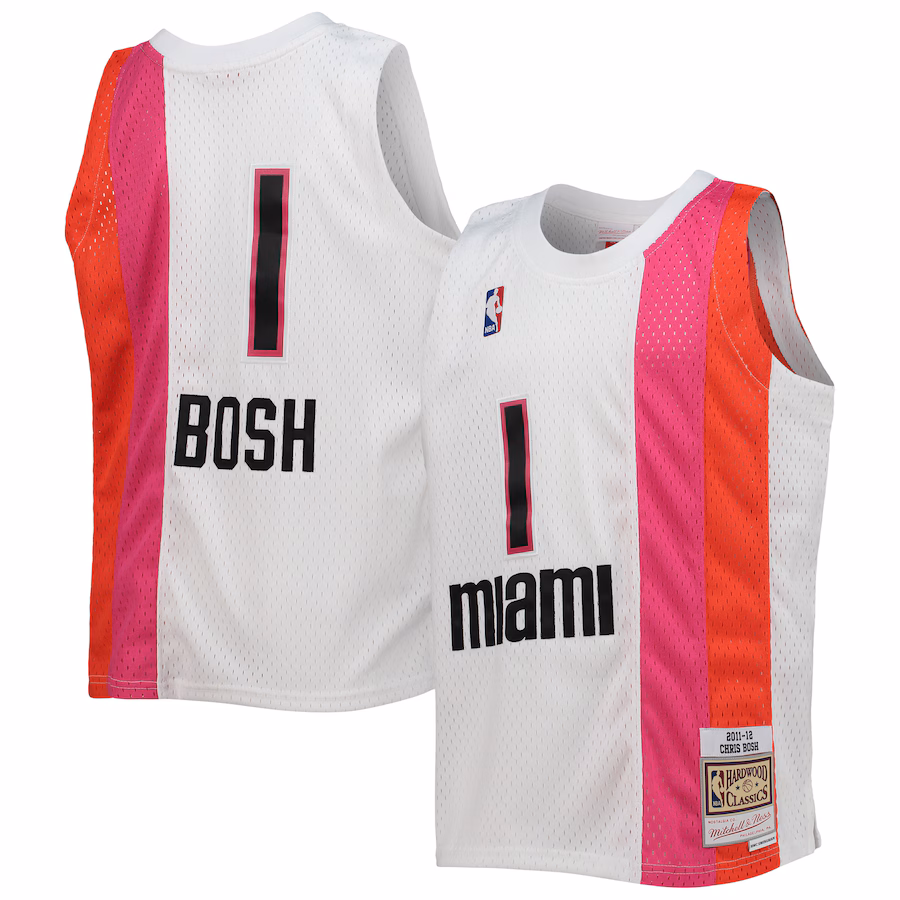 Youth Miami Heat Chris Bosh Mitchell & Ness White 2011/12 Hardwood Classics Swingman Jersey