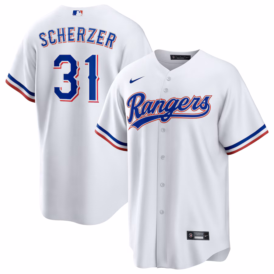 Men's Texas Rangers Max Scherzer Nike White Home Replica Player Jersey