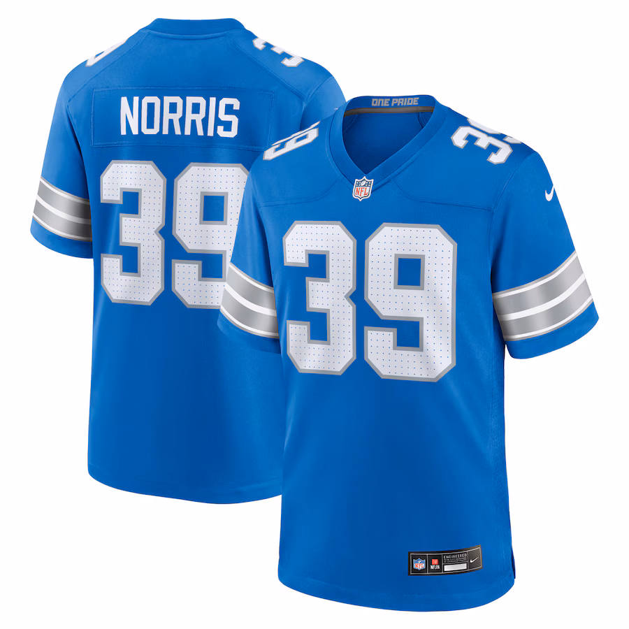 Men's Detroit Lions Morice Norris Nike  Blue Game Jersey