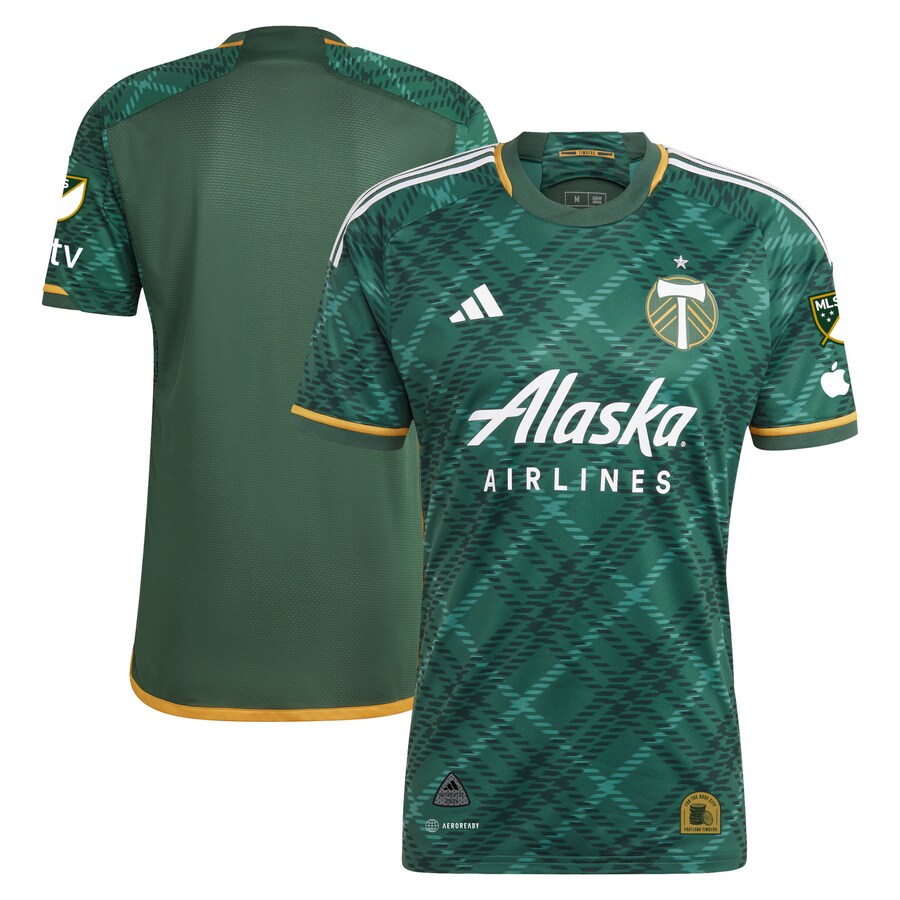 Men's Portland Timbers adidas Green 2023 Portland Plaid Kit Authentic Jersey