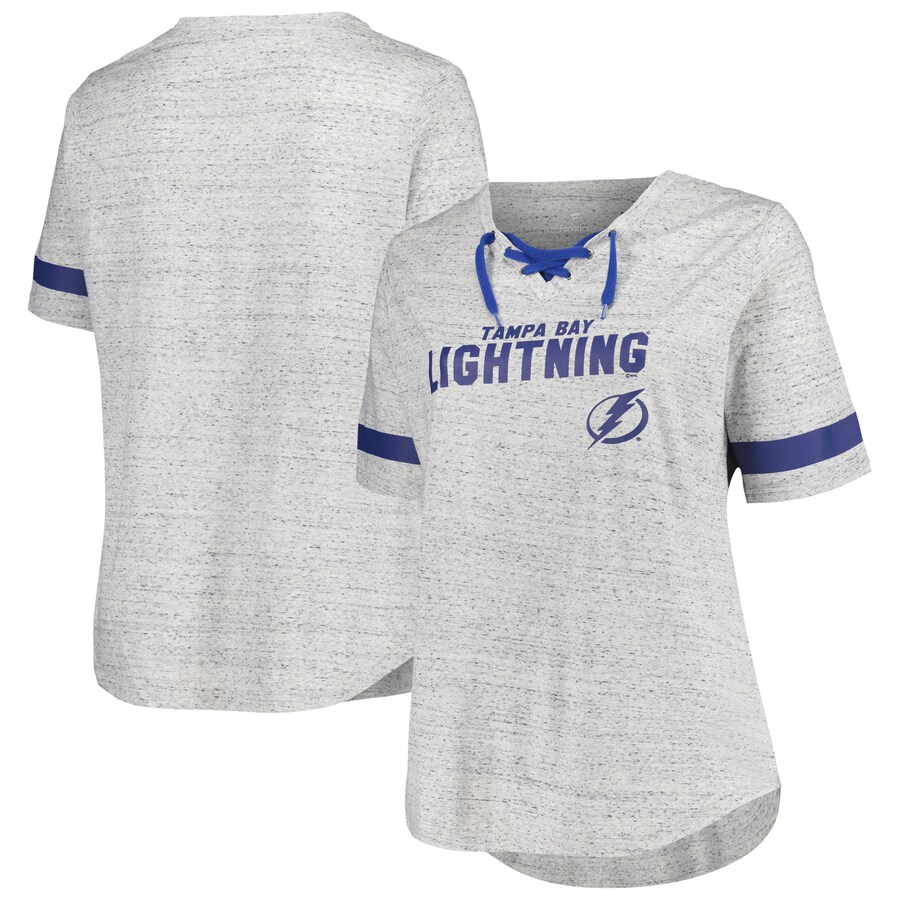 Women's Tampa Bay Lightning Fanatics Heather Gray Plus Size Lace-Up T-Shirt