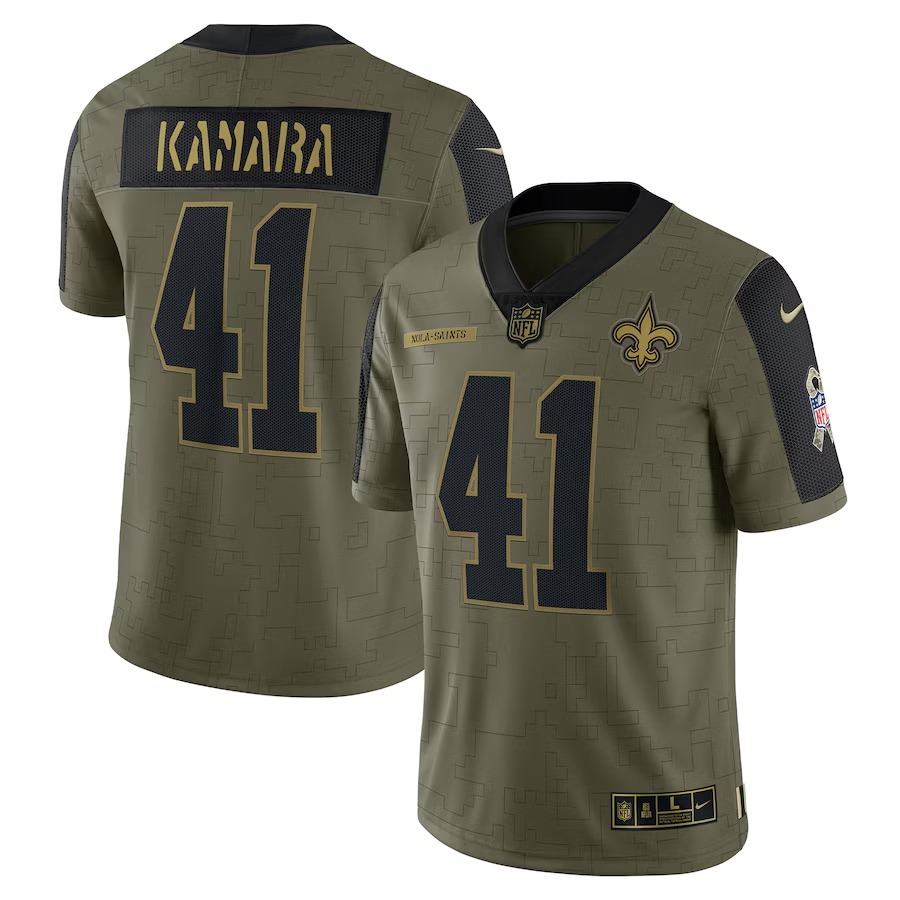 Men's New Orleans Saints #41 Alvin Kamara 2022 Olive Salute To Service Limited Stitched Jersey