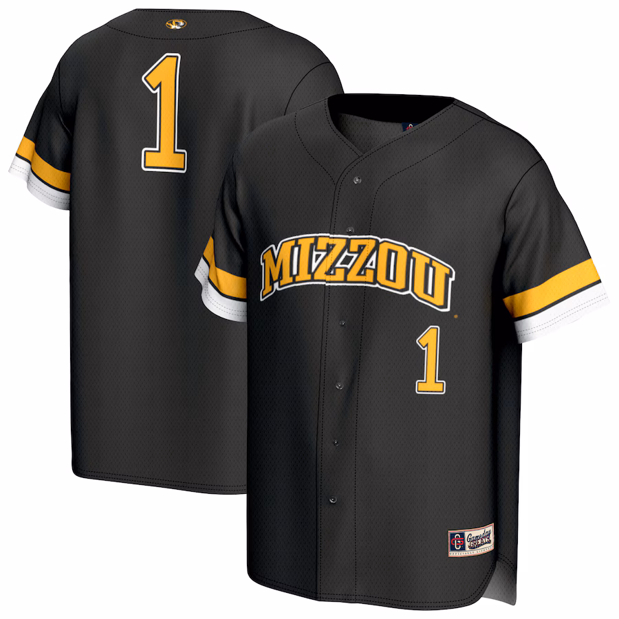 Unisex GameDay Greats #1 Black Missouri Tigers Lightweight Collegiate Baseball Fashion Jersey