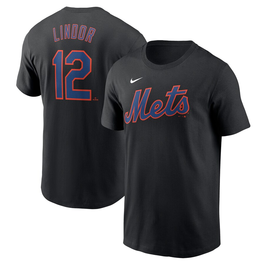 Men's New York Mets Francisco Lindor Nike Black Fuse Name & Number T-Shirt
