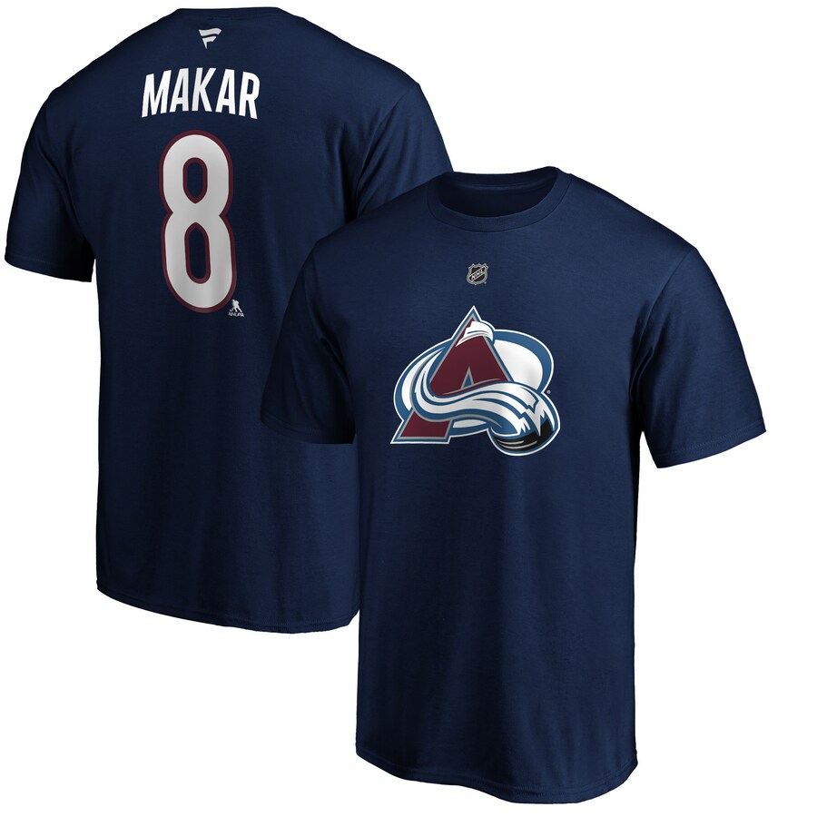 Men's Colorado Avalanche Cale Makar Fanatics Navy Authentic Stack Name & Number Team T-Shirt