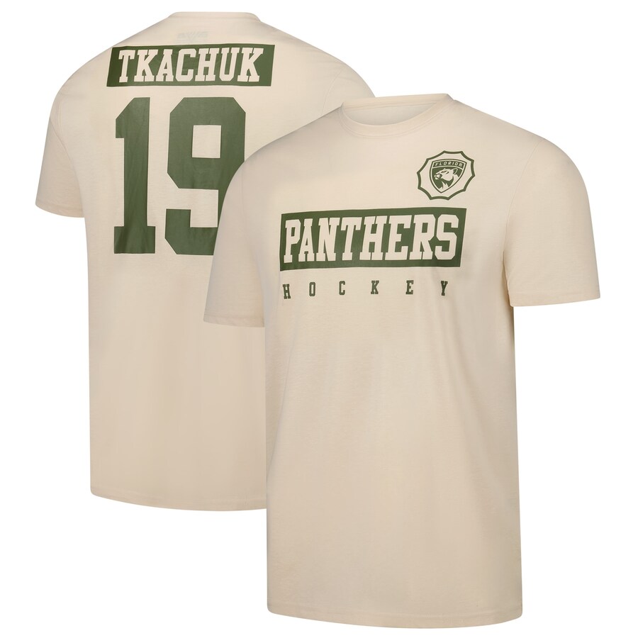 Men's Florida Panthers Matthew Tkachuk Levelwear Khaki 2024 NHL Military Appreciation Richmond Delta Player Name & Number T-Shirt