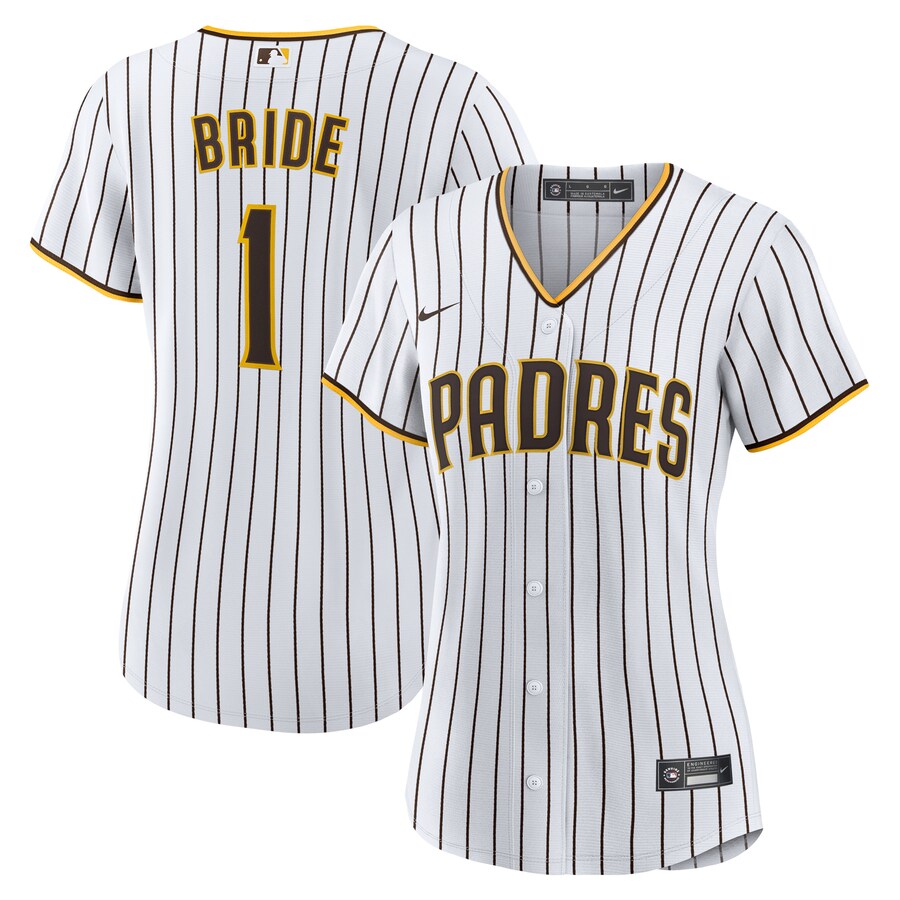 Women's San Diego Padres Nike White #1 Bride Home Replica Jersey