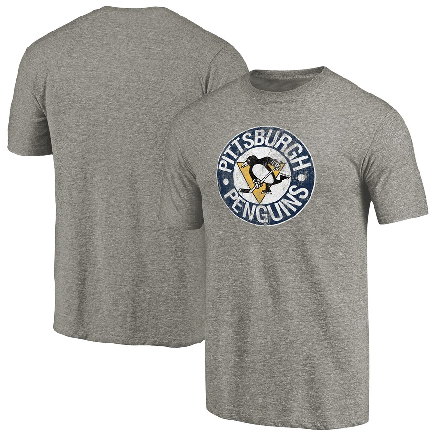 Men's Pittsburgh Penguins Ash Throwback Logo 1968-1969 Tri-Blend T-Shirt