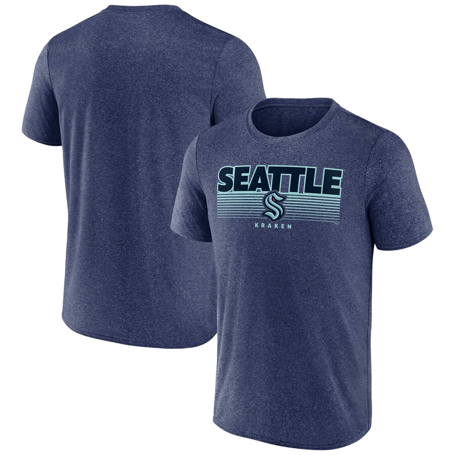 Men's Seattle Kraken Fanatics Heathered Deep Sea Blue Prodigy Performance T-Shirt