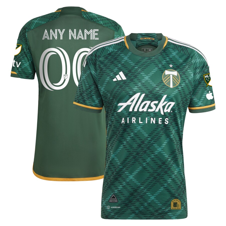 Men's Portland Timbers adidas Green 2023 Portland Plaid Kit Authentic Custom Jersey